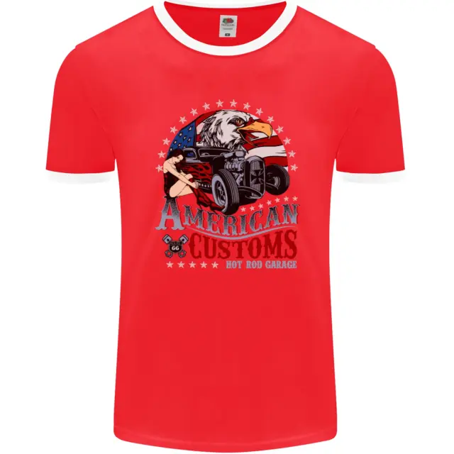 T-shirt ringer da uomo American Customs Hot Rod Garage USA fotol 3