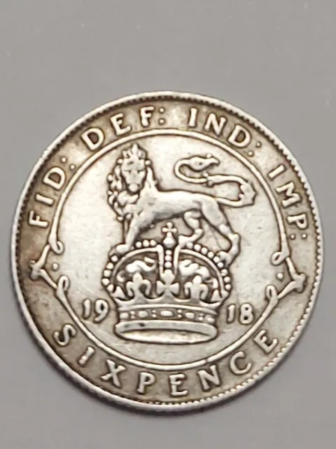 1918 George V Sixpence Silver Coin