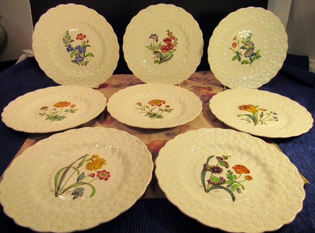 Set of 8 VTG Copeland Spode England Embossed Floral Artist Signed Plates 9"