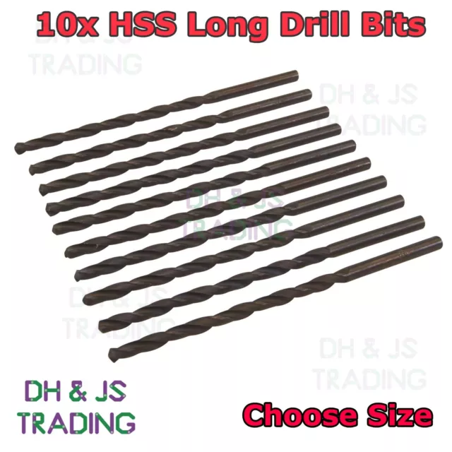 10x HSS Long Series Drill Bits Professional Long Ground Flute M2 Steel All Sizes