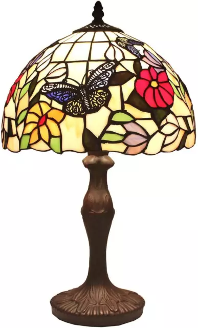 Bieye L11407 Butterfly Tiffany Style Stained Glass Table Lamp Night Light with 1