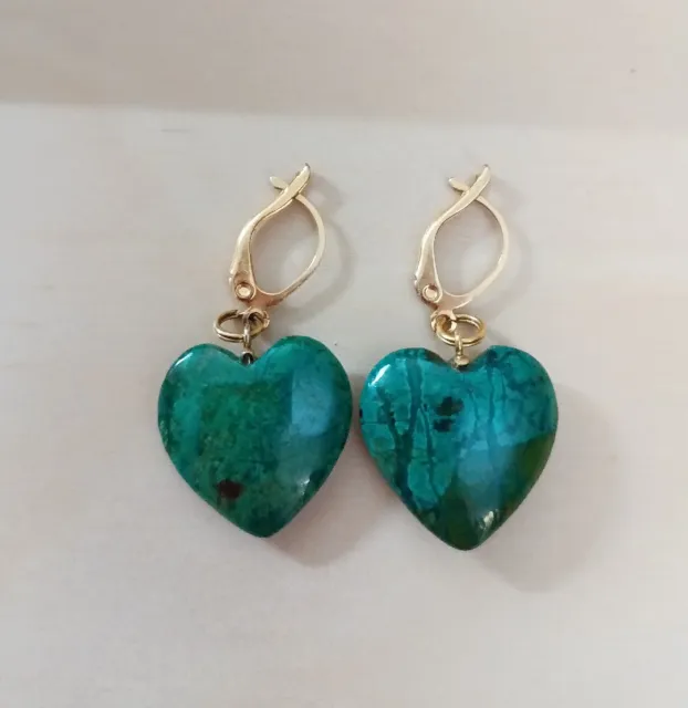 Vintage Dangle Nephrite Jade Heart Earrings 14/20 GF