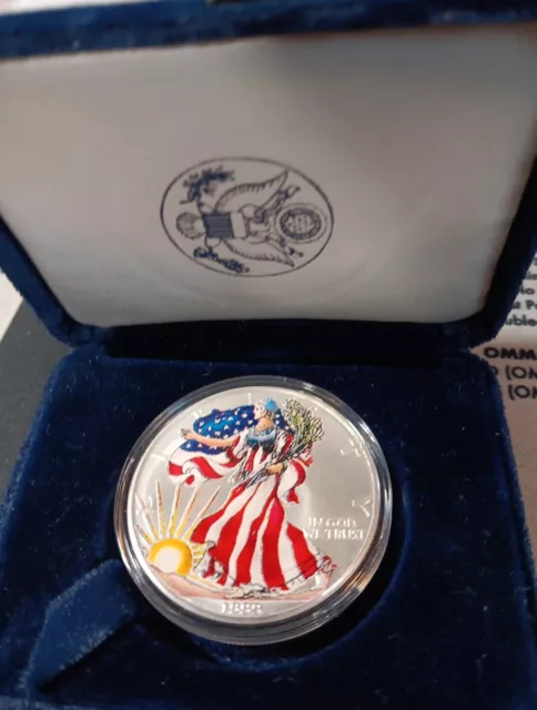 1999 colorized silver eagle in blue velvet presentation case