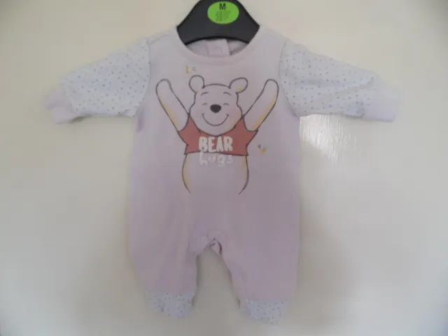 Girls Pink and White Long Sleeve, Whinnie The Pooh Babygrow 0 - 3 Months 3KG