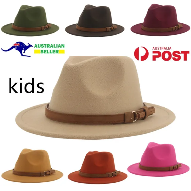 NEW Cotton Blend Felt KIDS Fedora Hats Sunshade Headwear Kids Hat Sun Kids Cap