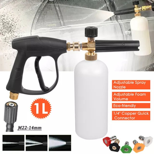 1/4" Snow Foam Lance 1L Bottle + Gun Soap Sprayer Cannon Pressure Washer 5 Tips