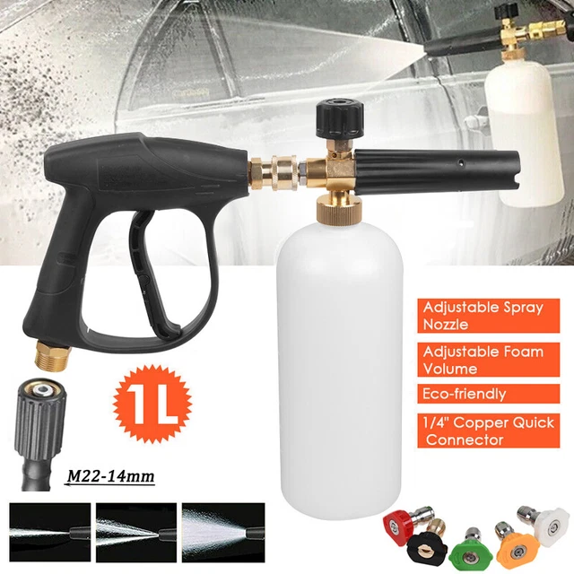 1/4" Snow Foam Lance 1L Bottle + Gun Soap Sprayer Cannon Pressure Washer 5 Tips