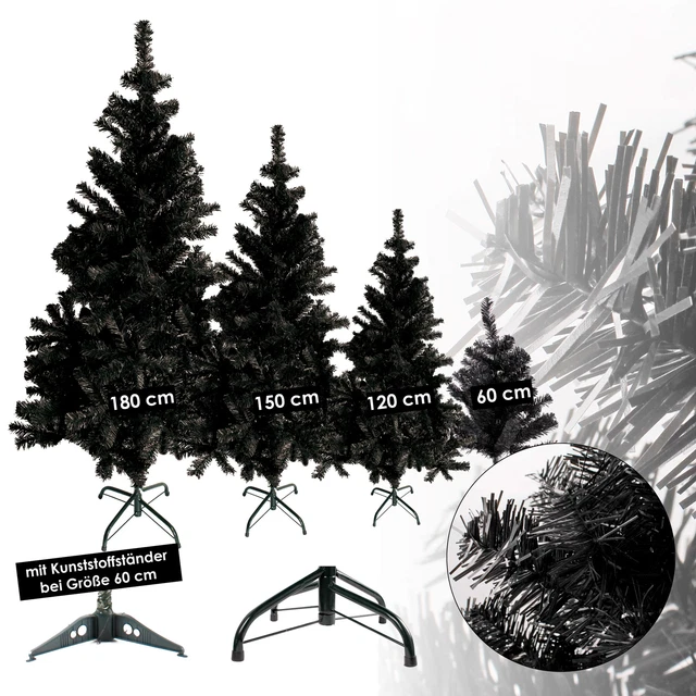 Künstlicher Weihnachtsbaum Schwarz – 1,8 M Hoch, 1400 Spitzen, Mit Ständer, Einfach Aufzubauen