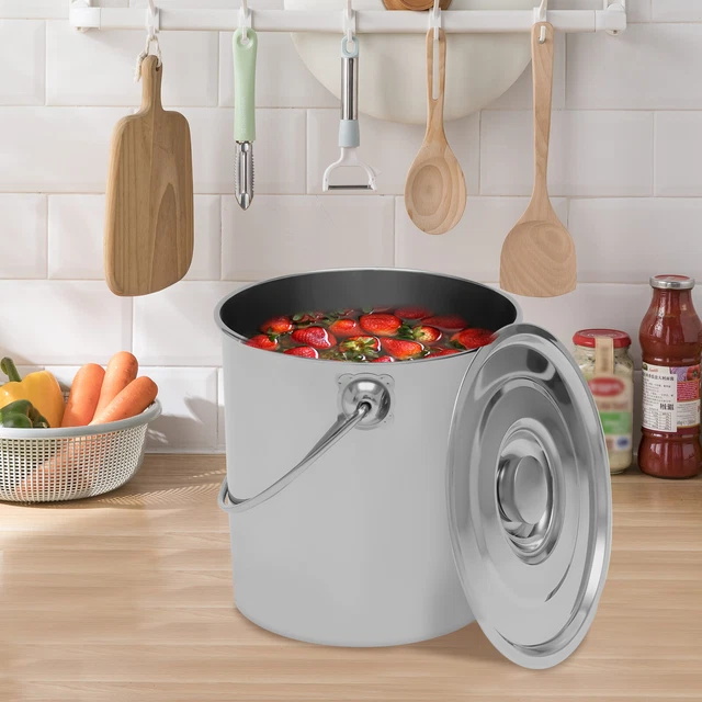20 L Helado Alimentos Almacenamiento Cubo con Tapa + Cuchara de Agua Acero Inoxidable