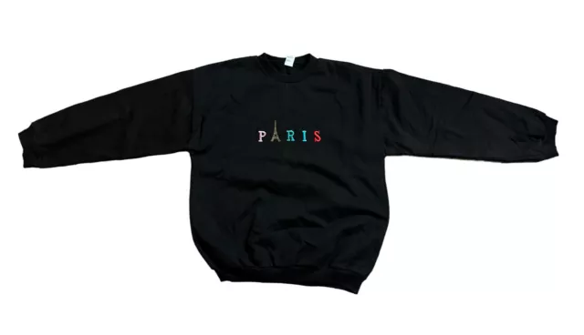 Vintage Paris Eiffel Tower Sweatshirt Crewneck France Made Black L 90s EUC