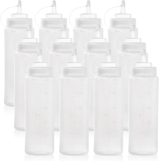 Bekith 12 pack 16 Oz Wide Mouth Plastic Squeeze Condiment Bottles with Twist On