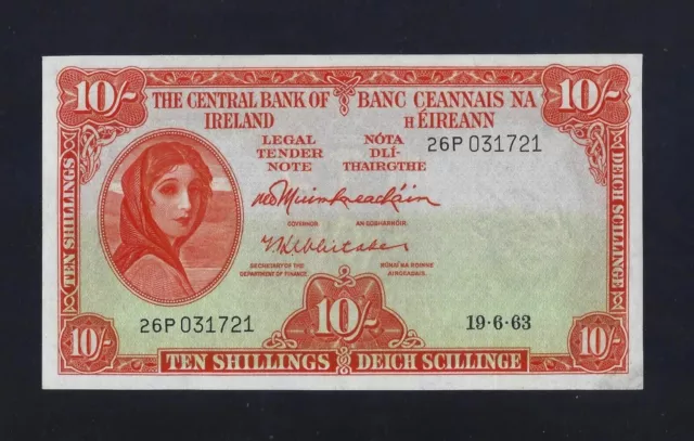 IRELAND REPUBLIC 10 Shillings 1963 P-63 VF KEY DATE