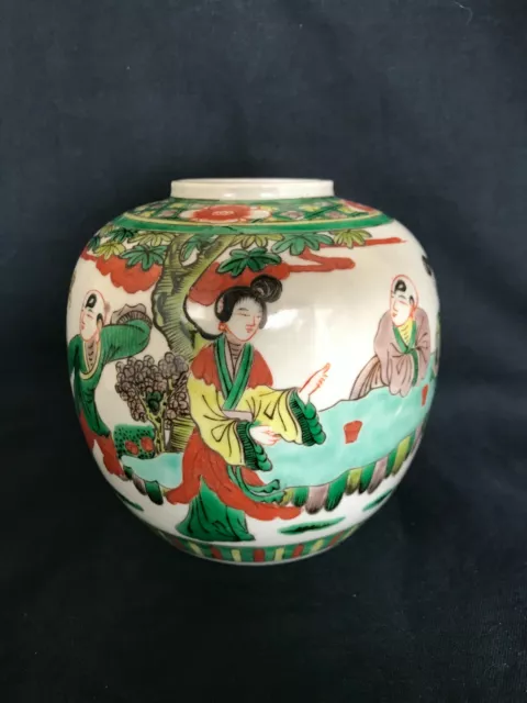 antique Chinese porcelain famille verte ginger jar , late qing period