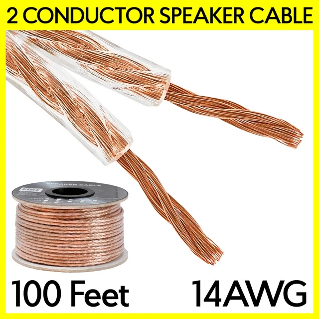 100 Feet Speaker Wire Clear 14 AWG 2 Conductor Indoor/Car Audio Cable Bulk Cord