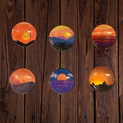 Set of 6 Sunset Scene Magnets, Nature Lover Gifts, Handmade Fridge Magnet