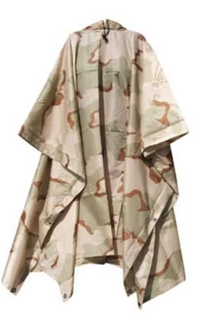 Rothco 4758 GI General Issue Type Rip-Stop Nylon Poncho, 3 Color Desert, NIP