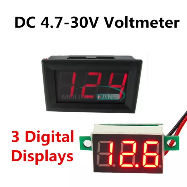 Mini Voltmeter Voltage Meter 2 Wire DC 4.7-30V LED Panel 3 Digital Displays Volt