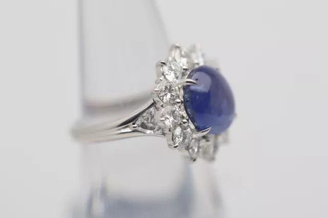 5.01 Carat Gem Star Sapphire Diamond Halo Platinum Ring 3