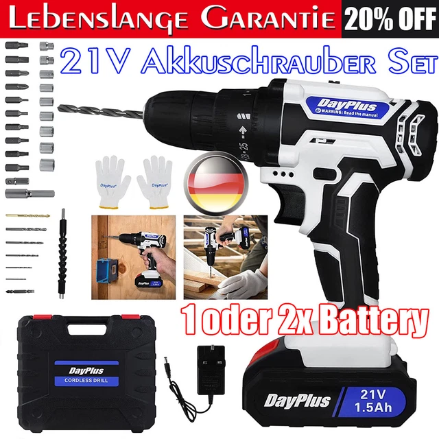 21V Akkuschrauber,Akku-bohrschrauber Mit 1x1500 MAh Akku, 45Nm Akku