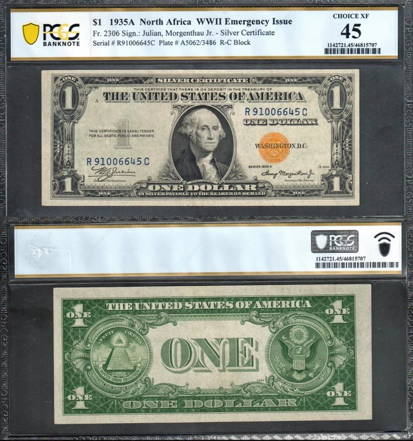 $1 1935-A Silver Certificate, Fr. 2306  North Africa PCGS-B Ch XF 45