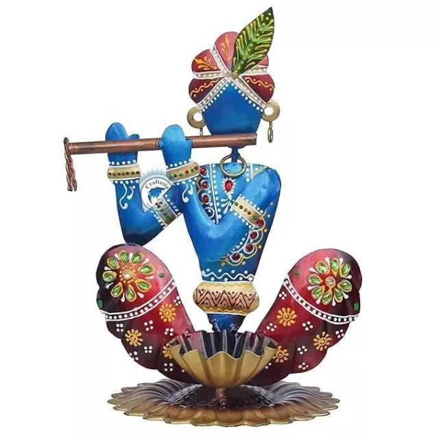 Portavelas de té Krishna de metal multicolor hecho a mano