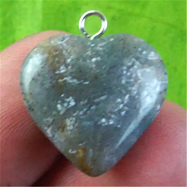 JT53521 20x20x7mm Natural Green/white Moss Agate Heart Pendant Bead