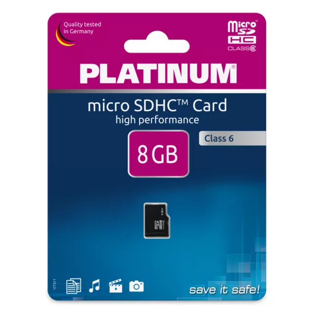 Platinum 8 GB Micro-SDHC Speicherkarte • zuverlässiger Class 6 Flashspeicher