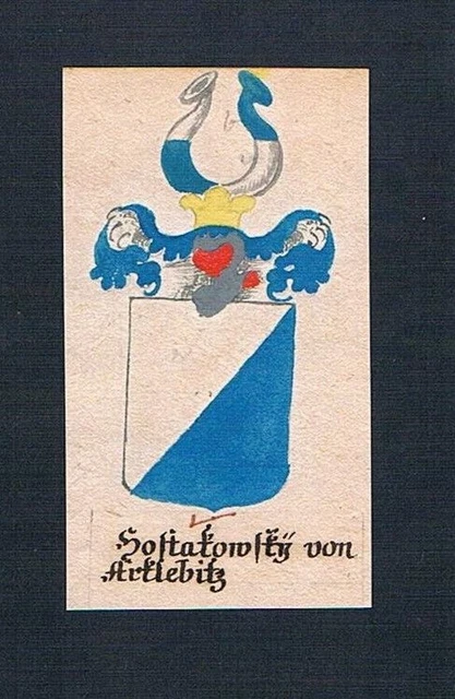 18. Siglo Hostakowsky De Arklebitz Bohemia Manuskript Escudo Nobleza Abrigo Arms