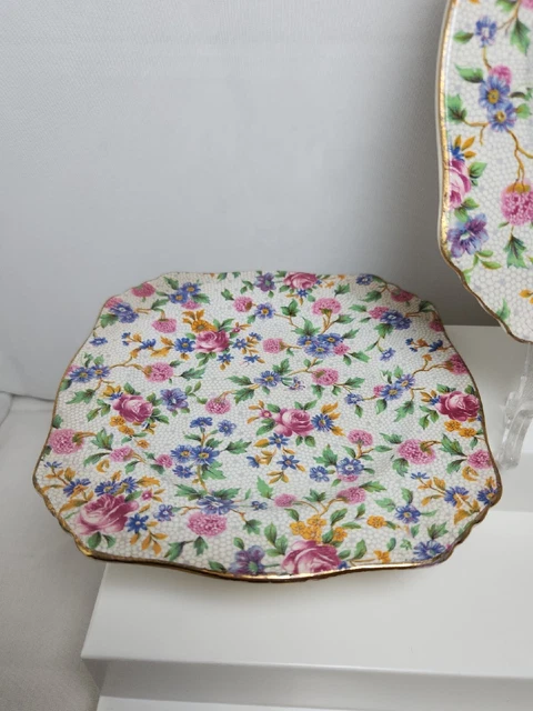 Lot of 3 Vtg ROYAL WINTON Grimwades England Old Cottage Chintz Square Plates 6" 3
