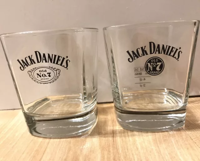 JACK DANIELS OLD NO 7 Pair Of GLASSES - Tumbler Whiskey Glass Square Tumblers