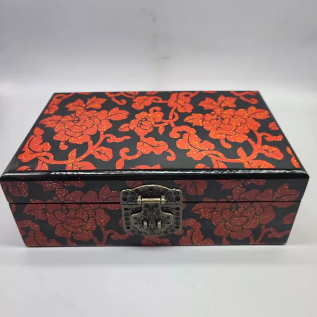 High-grade lacquerware jewelry box handmade, painted flowers and birds patterns