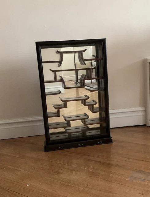 Dark Walnut Mirrored Back Curio Cabinet For Miniatures