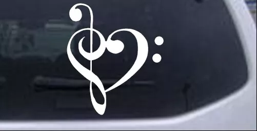 Treble Bass Clef Heart Love Music Notes Car Truck Window Decal Sticker 6X5.3
