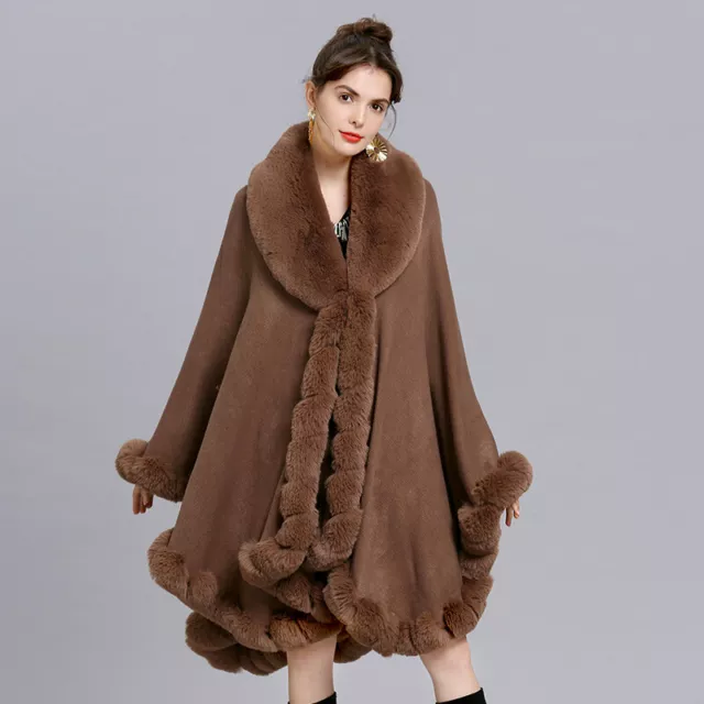 Winter Women Faux Fox Fur Collar Coat Cape Warm Shawl Party Gown Cardigan Poncho