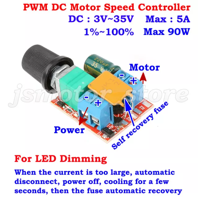 DC 3~35V 5V 6V 9V 12V 18V 24V 5A Mini PWM DC Motor Speed Controller LED Dimmer