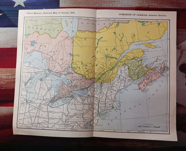 1905 TRAIN ROUTE Map Canada East Section all Railroad Lines Quebec ...