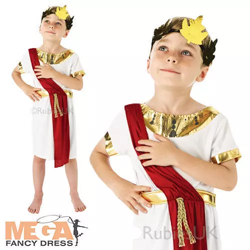 Roman & Wreath Boys Fancy Dress Ancient Greek Caesar Childrens Kids Costume New