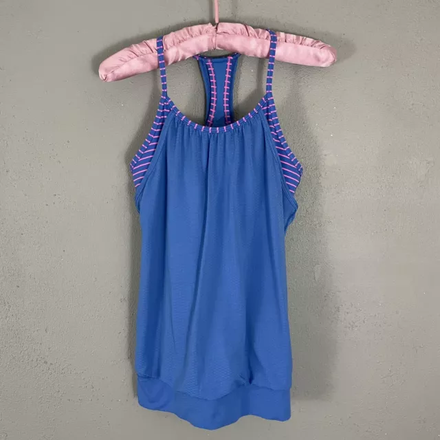 Ivivva By Lululemon Double Dutch Tank Top Size 14 Blue Pink Stripe Shelf Bra