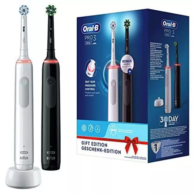 Oral-B Pro 3 3900 Set 2 Spazzolini Elettrici con Sensore di Pressione e Batteria