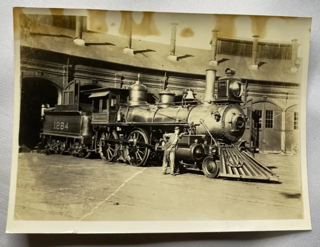 Vintage Photograph 1899 Locomotive Train 1284 Southern Pacific Line B&W Velox