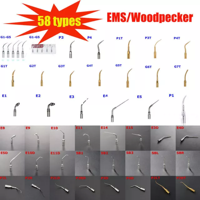 63 Type Dental Ultrasonic Scaler Scaling Endo Perio Tip Fit EMS Woodpecker G P E