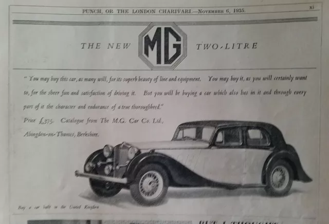 1935 MG Car Co the new two-litre car vintage original ad