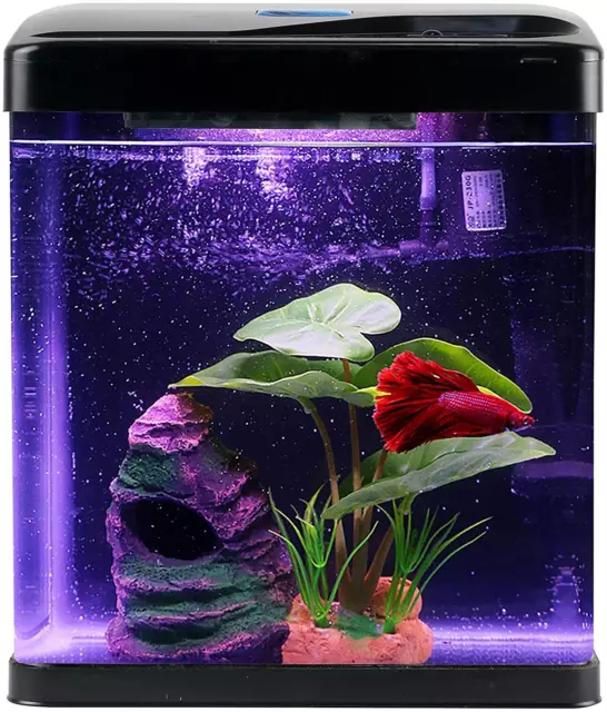 Betta Fish Tank Self Cleaning Glass 2 Gallon Small Nano Aquarium Starter Kits De