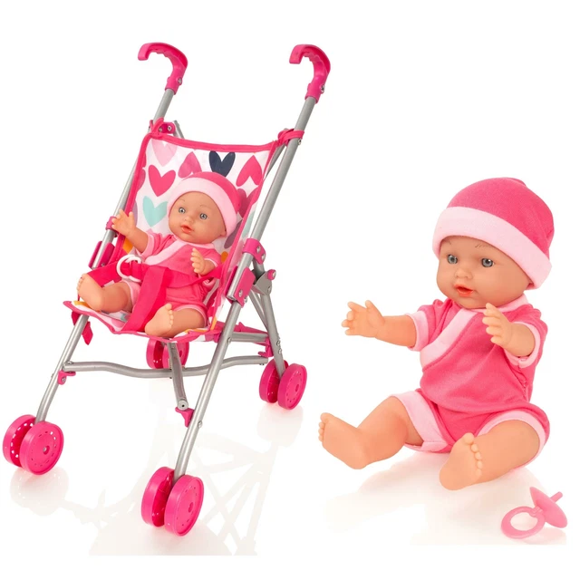 Molly Dolly My First Dolls Pram Buggy Pushchair & Baby Doll Stroller Set Girls