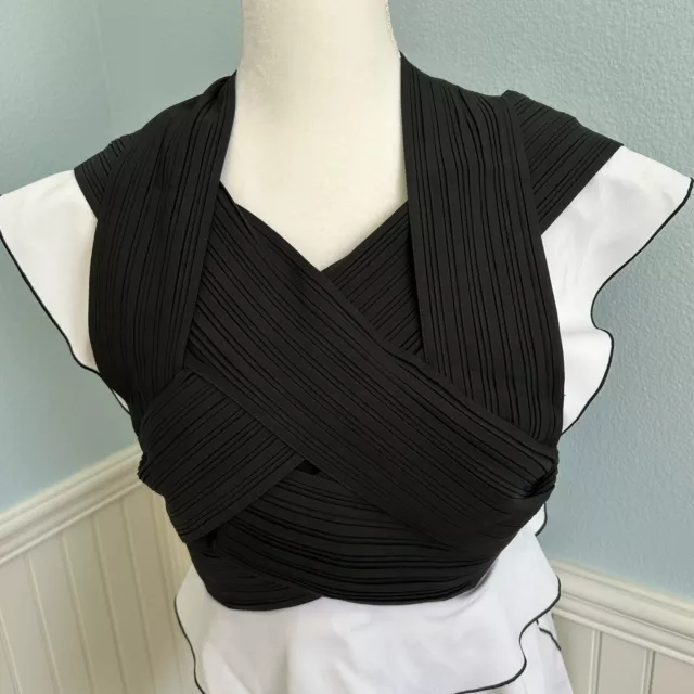 Proenza Schouler Pleated Crepe Cap Sleeve Top Black Optic White Size 8 NWT 2