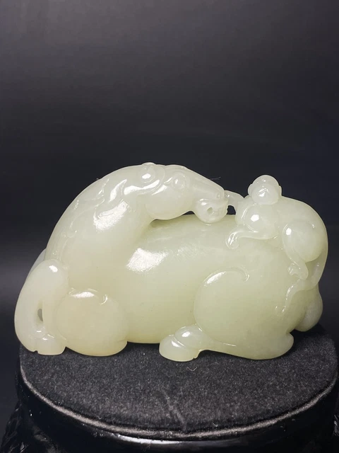 Chinese Exquisite Handmade Monkey Horse carving Hetian Jade Statue