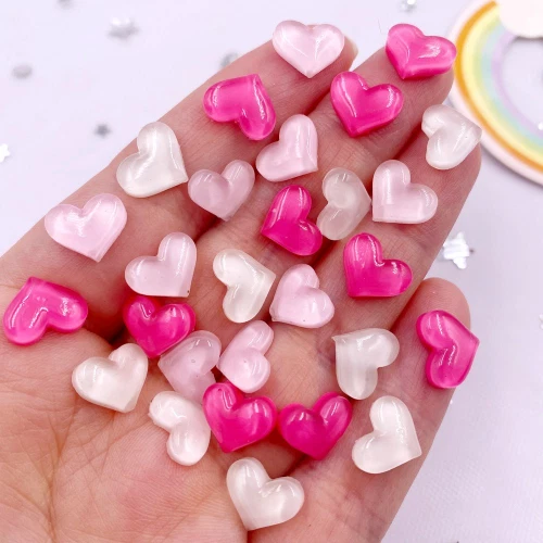 50pcs Resin Cute Crystal Pink Rose White shiny Heart Nail Flatback Applique DIY