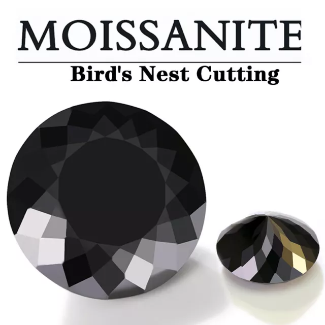 Black Color Round Moissanite Stone Excellent Bird's Nest Cut VVS1 Loose Gemstone