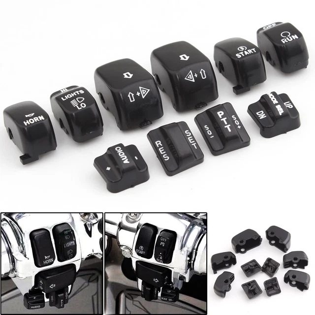 10 Pcs Hand Control Switch Housing Button Cover Cap Kit for Harley 96-13 Black