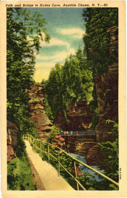 Scenic Path and Bridge to Hydes Cave, Ausable Chasm, New York Postcard